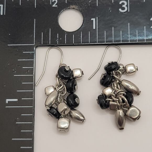 Dangle Drop Earrings Cha Cha Silver Tone Black Metal Acrylic Beads Pierced Hooks - Picture 6 of 6